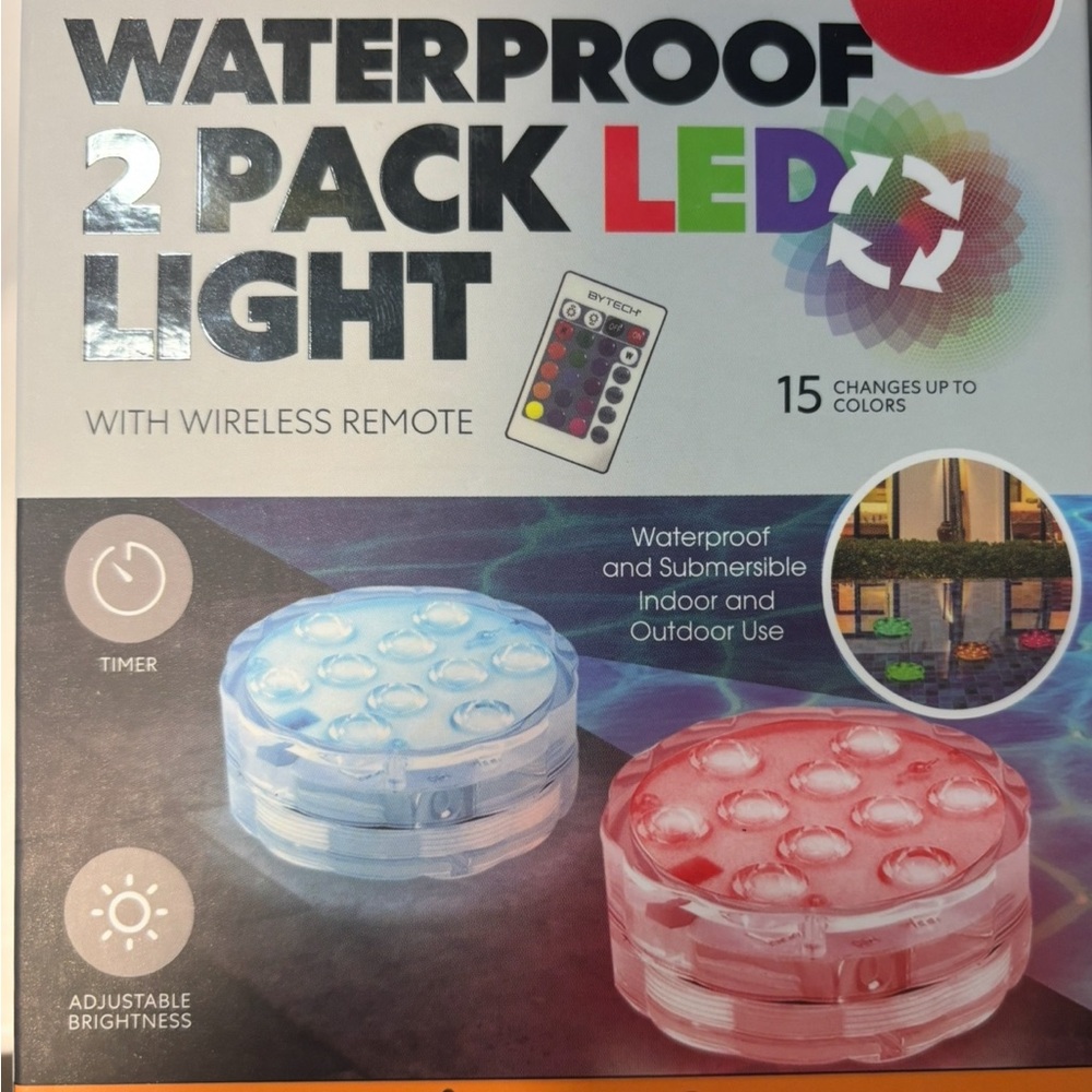 Waterproof LED coaster Light 2-Pack with Wireless Remote - 15 different colors
